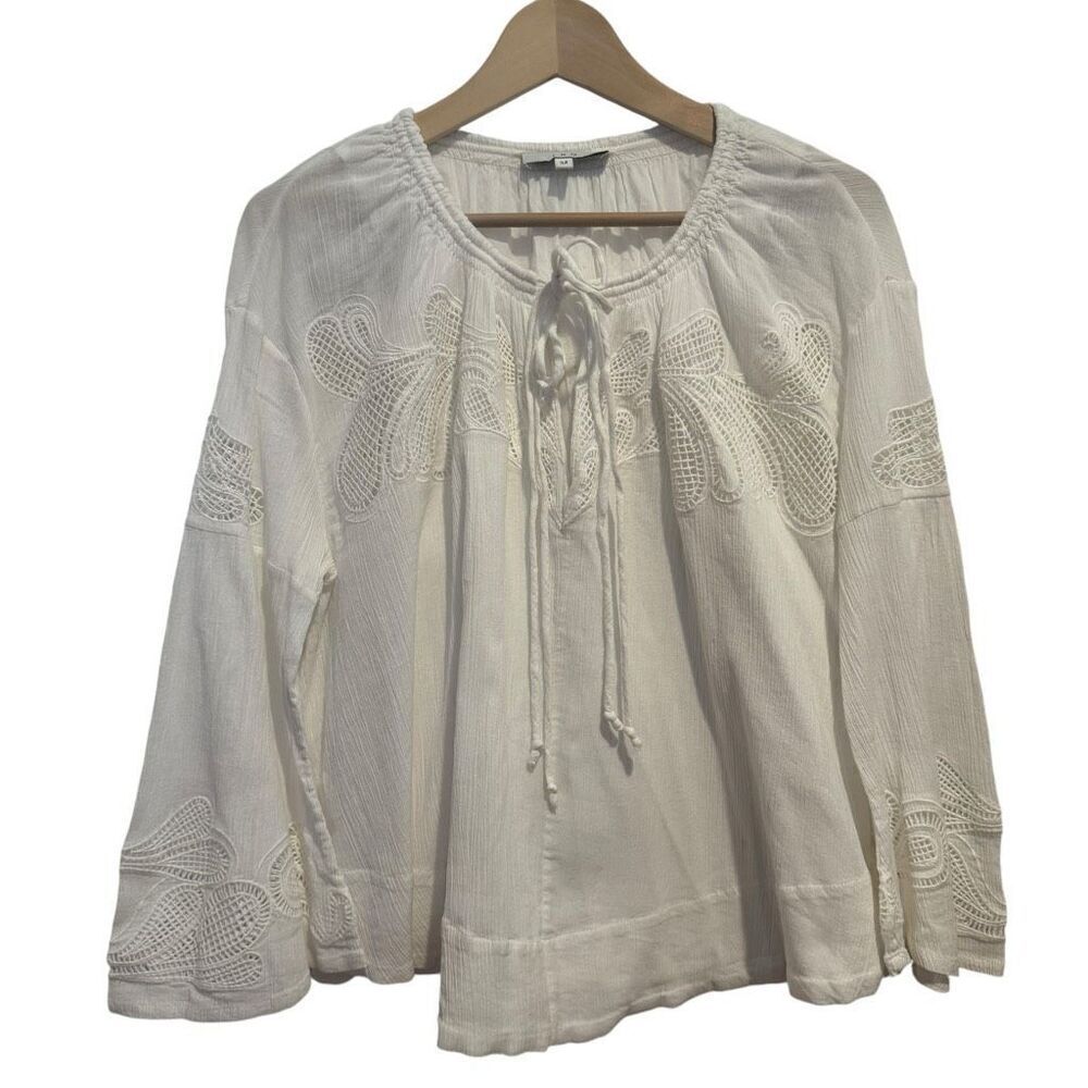 Iro White Eyelet Bell Sleeve Cotton Blouse Size 34 US XS